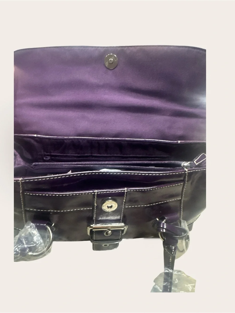 NWT Gianni Bini Dark Purple Leather Buckle Satchel Handbag